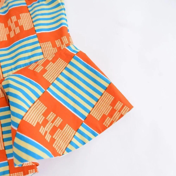 Handmade Orange and Blue Matching Peplum Sleeve  Shirt & Pencil Skirt Set - Picture 3 of 16